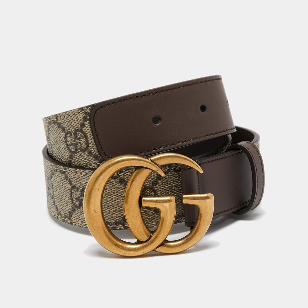 NIB Gucci Marmont Gold GG Supreme Beige Brown Monogram Women Belt 75/ 30